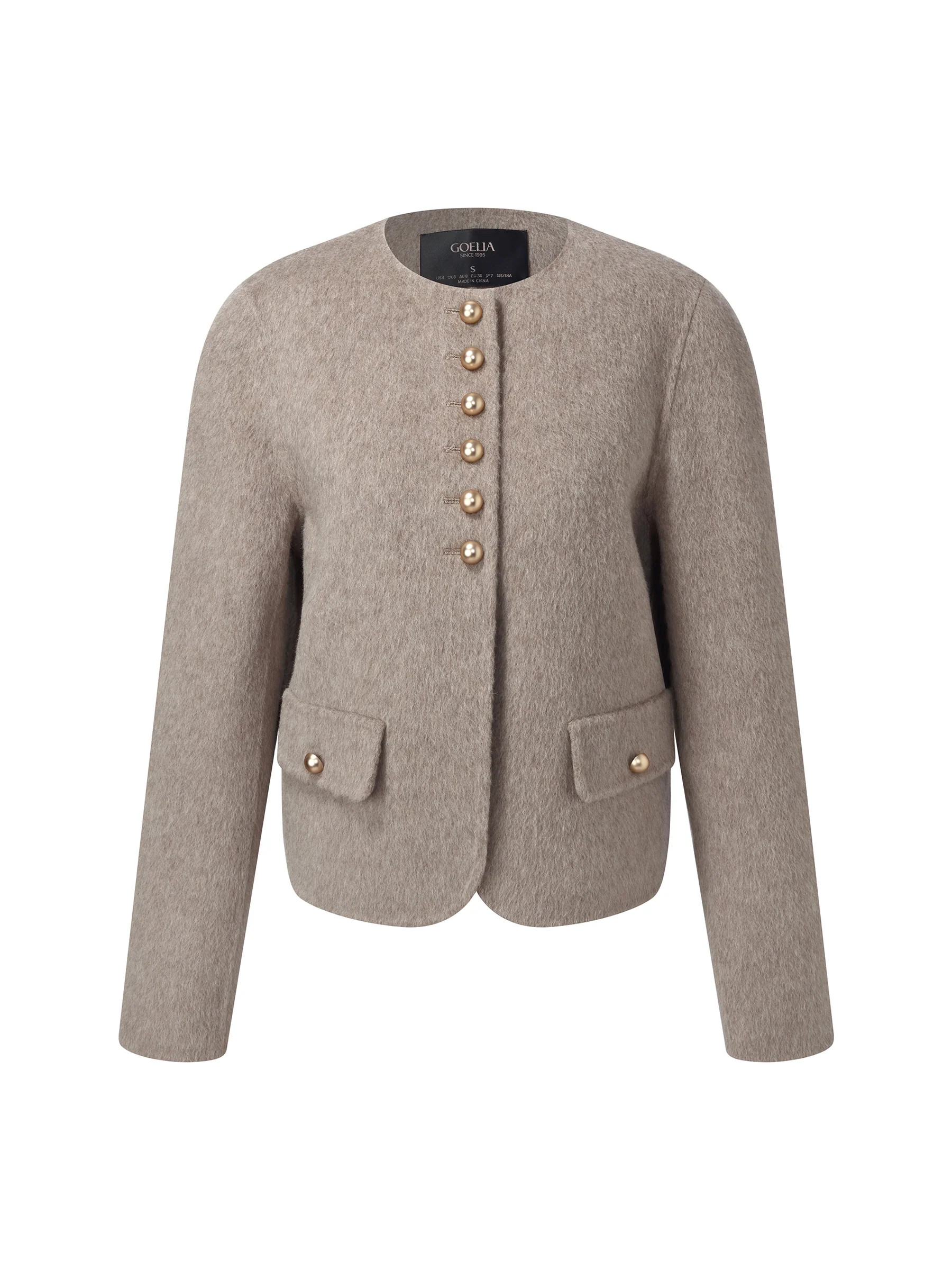 [Preview] Alpaca Wool Blend Round Neck Women Jacket | GOELIA