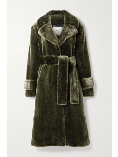 Faz Not Fur - Soldier Belted Faux Fur Coat - Dark green | NET-A-PORTER (US)