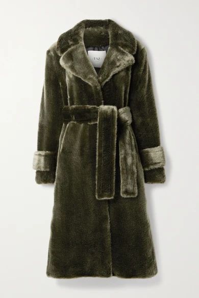 Faz Not Fur - Soldier Belted Faux Fur Coat - Dark green | NET-A-PORTER (US)