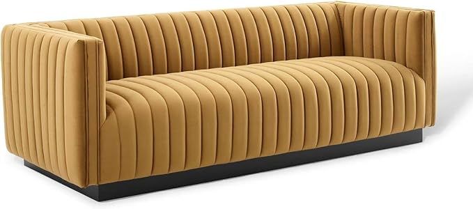 Modway Conjure Channel Tufted Upholstered Performance Velvet Sofa in Cognac | Amazon (US)