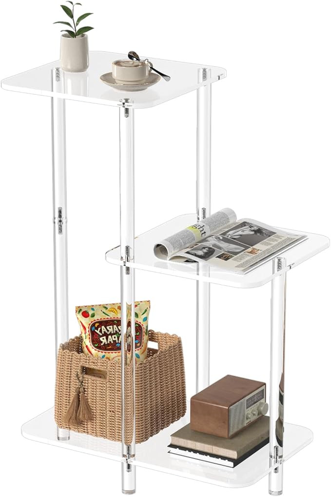 Eglaf Acrylic 3 Tiers Side Table - Square Step End Table - Clear Nightstand Small Bedside Table A... | Amazon (US)