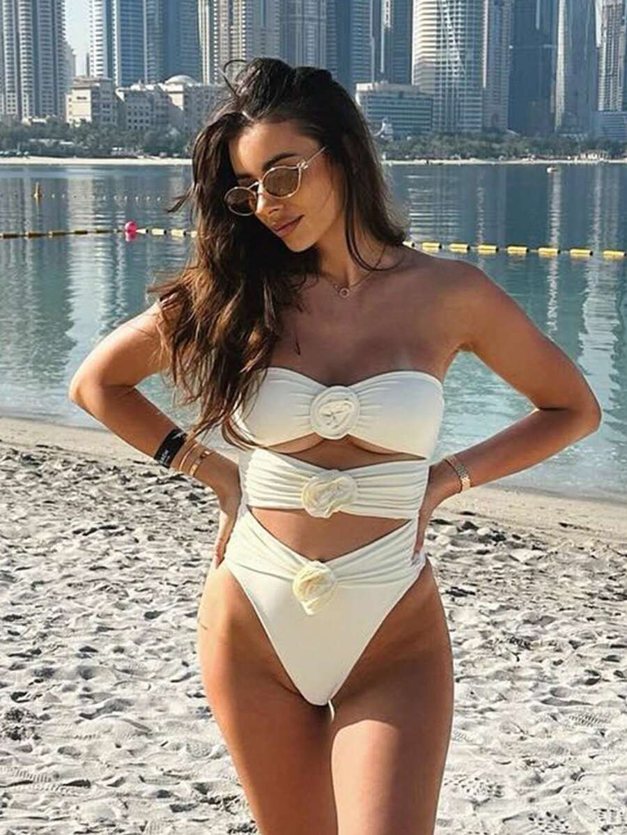 Sexy Floral Hollow Out One-piece Swimsuit, European And American Style | SHEIN