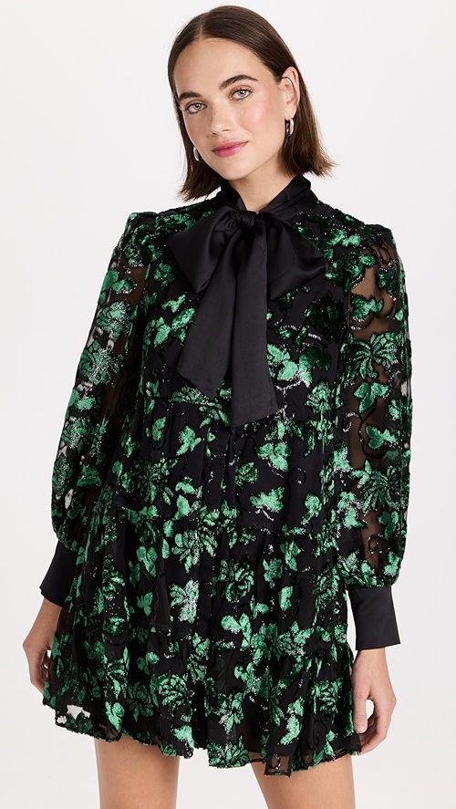 alice + olivia Rowen Bow Neck Blouson Sleeve Tiered Dress | SHOPBOP | Shopbop