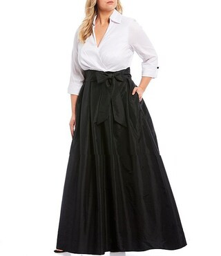 Jessica Howard Plus Size Color Block Notch Collar Taffeta Ball Gown | Dillard's | Dillard's
