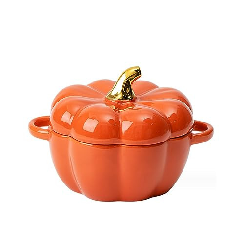 FTNESGYM Pumpkin Ceramic Bowl with Lid, Microwave & Dishwasher Safe MIni Dessert or Soup Bowl with Handle, Decor Dinnerware for Thanksgiving Halloween Pumpkin Party (Orange) | Amazon (US)