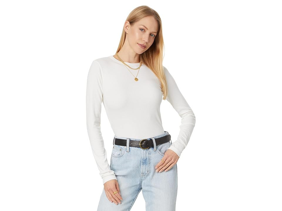 Madewell Modal Rib Long Sleeve Crew Neck Women's Clothing Winter White : MD (Women's 6-8), Elastane/Modal/Polyester | Zappos