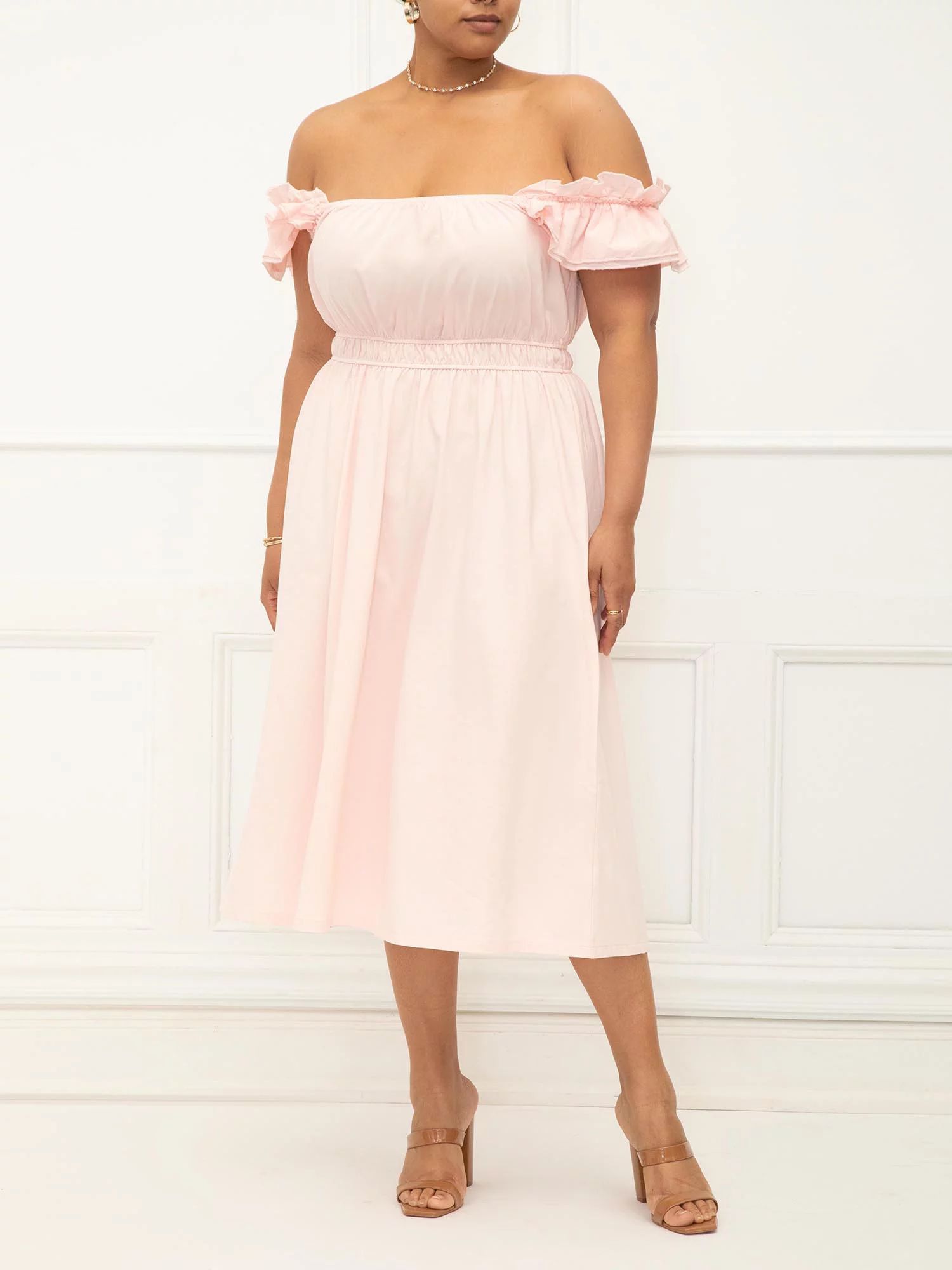 ELOQUII Elements Women's Plus Ruffle Sleeve Gathered Waist Dress | Walmart (US)