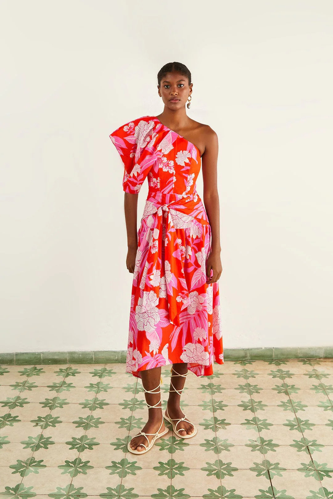 Red Dewdrop Floral Midi Dress | FarmRio (US)