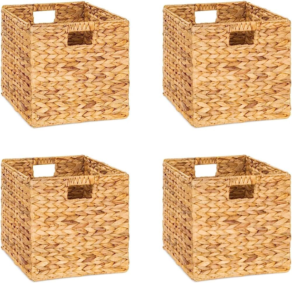 M4DECOR 12x12in Water Hyacinth Storage Baskets, Wicker Storage Baskets for Shelves, Woven Baskets... | Amazon (US)