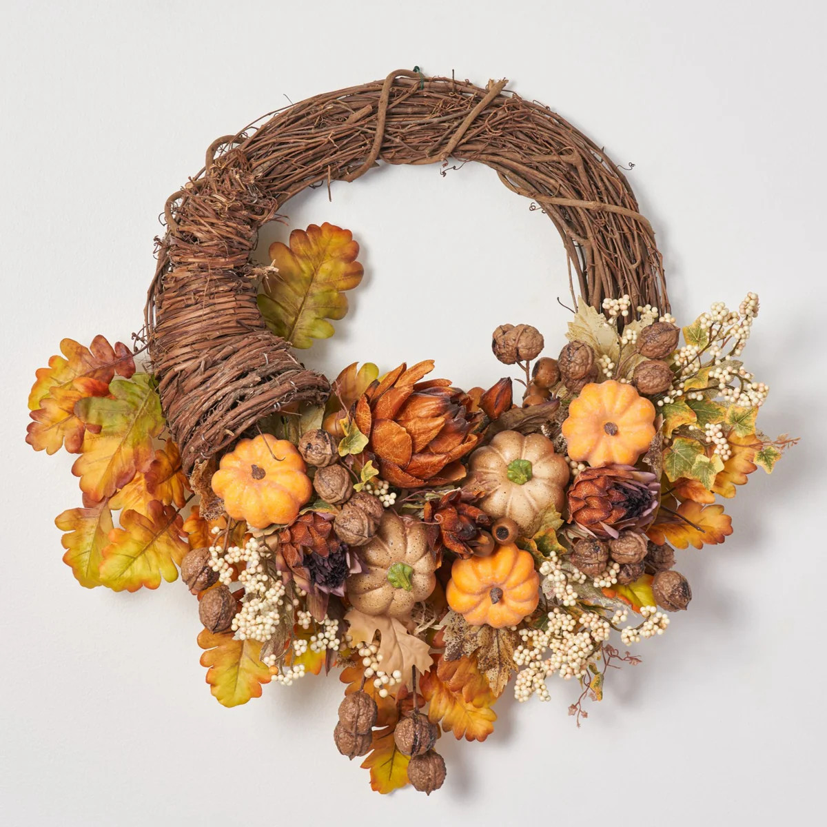 Harvest Homecoming - Brown Artichoke, Orange Pumpkin, Fall Berry & Oak Leaf Thanksgiving Cornucop... | Darby Creek Trading