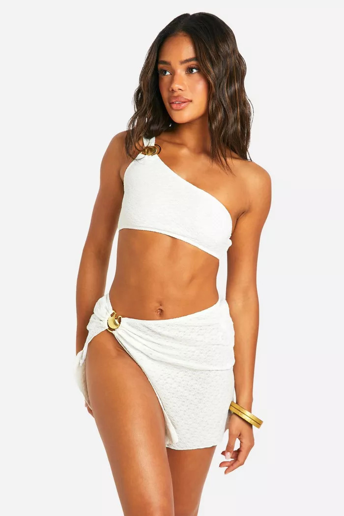 Shell Trim Crinkle Top & Skirt Beach Co-ord | boohoo (US & Canada)