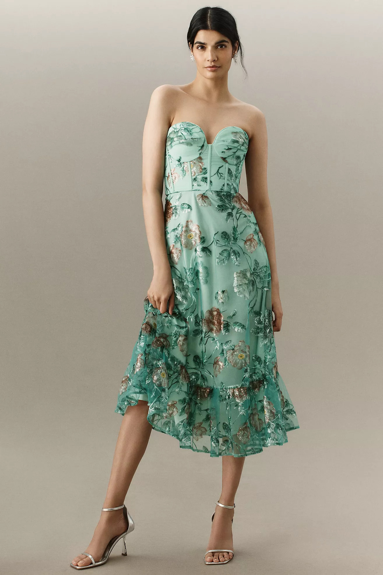 Dress The Population Carina Strapless Sequin Midi Dress | Anthropologie (US)