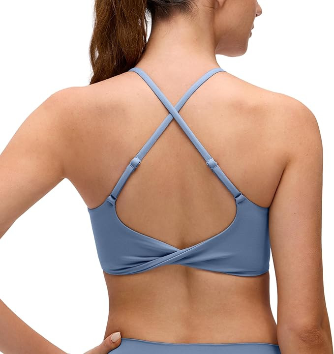 CRZ YOGA Butterluxe Twist Cross Back Sports Bras for Women - U Neck Padded Adjustable Spaghetti S... | Amazon (US)