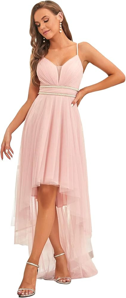 Ever-Pretty Women's Spaghetti V Neck A-line High-Low Party Dress Long Evening Dress 0212 | Amazon (US)
