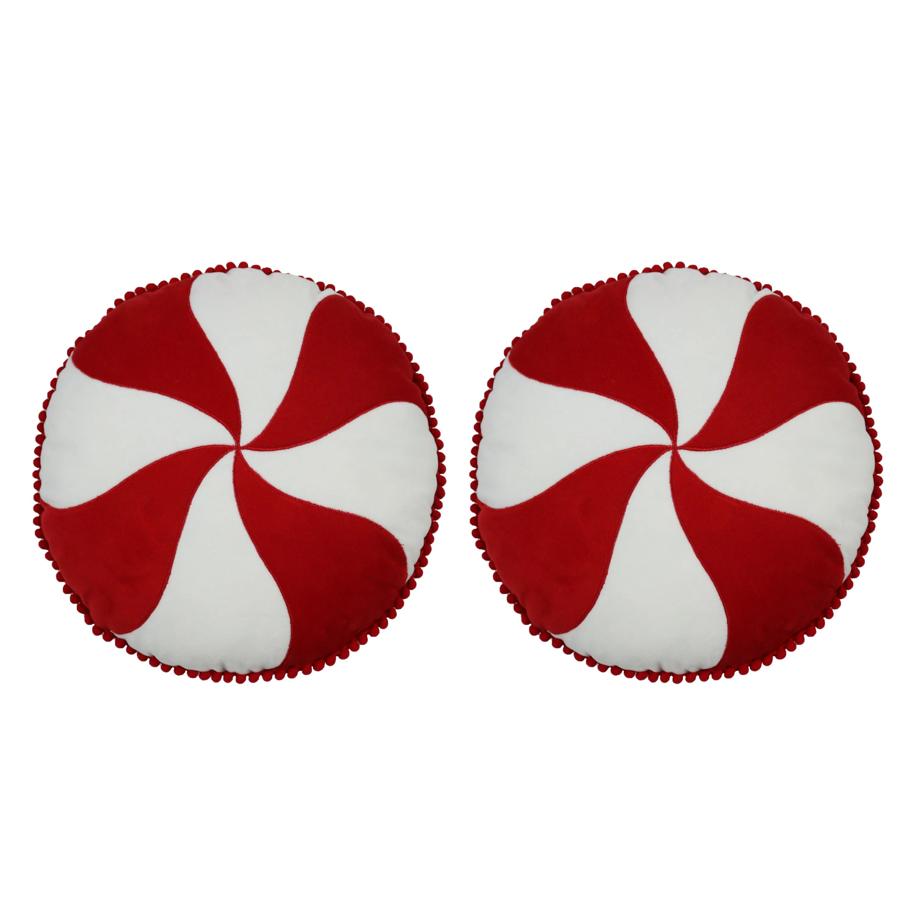 Holiday Time Red & White Peppermint Candy Shaped Christmas Decorative Pillows, 13inch Diameter,2 ... | Walmart (US)