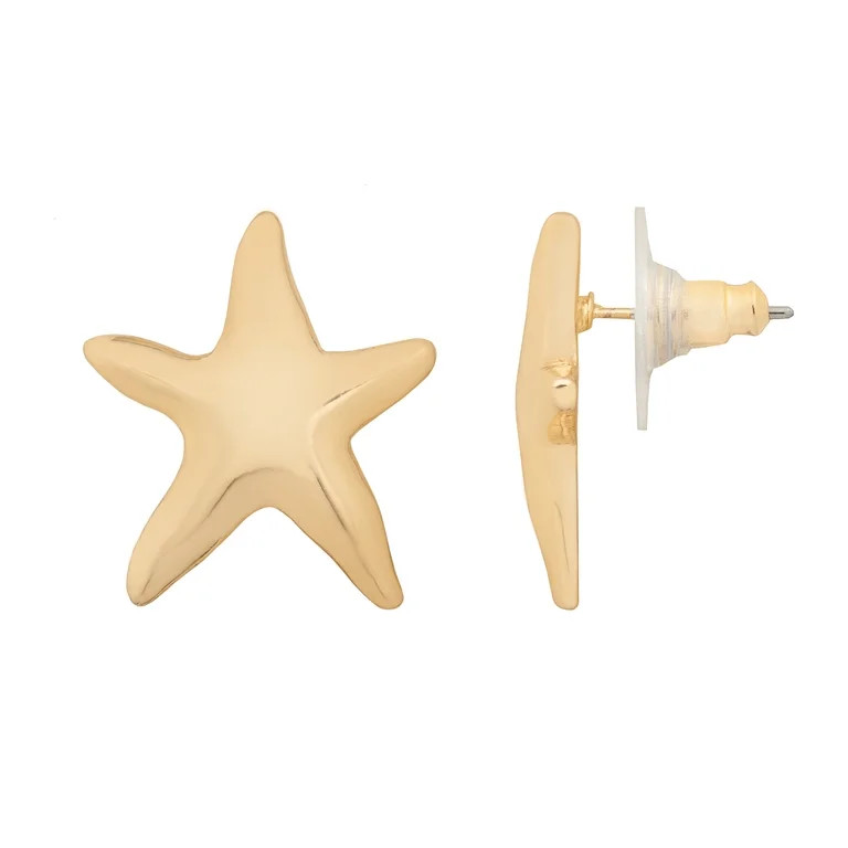 Time and Tru Women's Gold Tone Starfish Stud Earrings | Walmart (US)