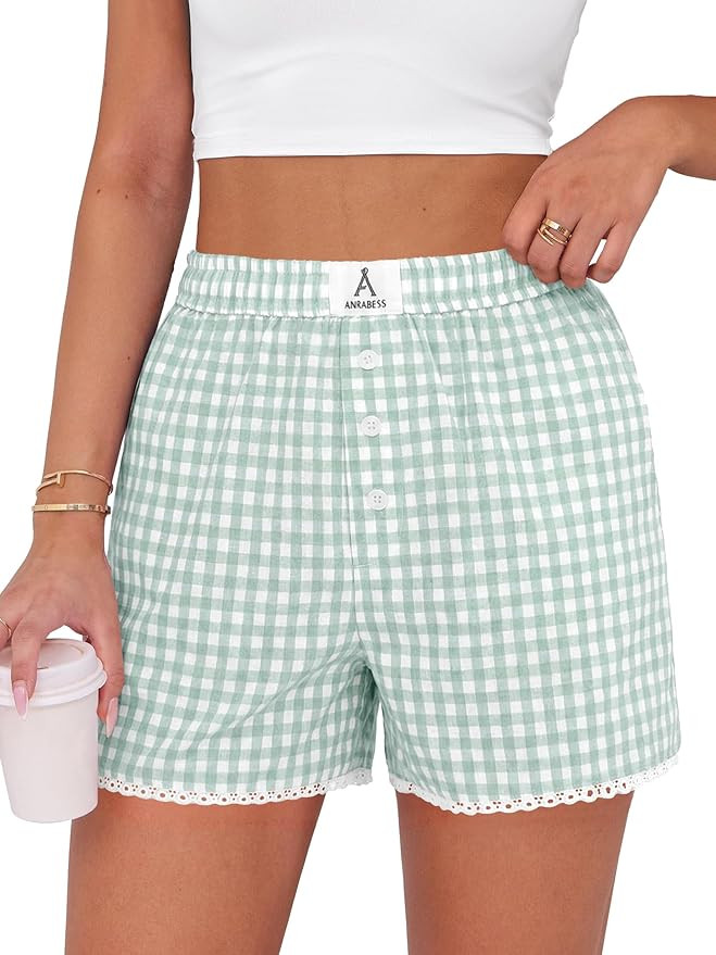 ANRABESS Boxer Shorts for Women 2026 Summer Pajama Gingham Pj Shorts Casual Lounge Sleep Plaid Y2... | Amazon (US)