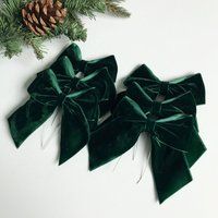 Dark Green Velvet Christmas Tree Bows, Bows For Tree, Green Decorations, Set Of 6 5.5 Inch | Etsy (UK)