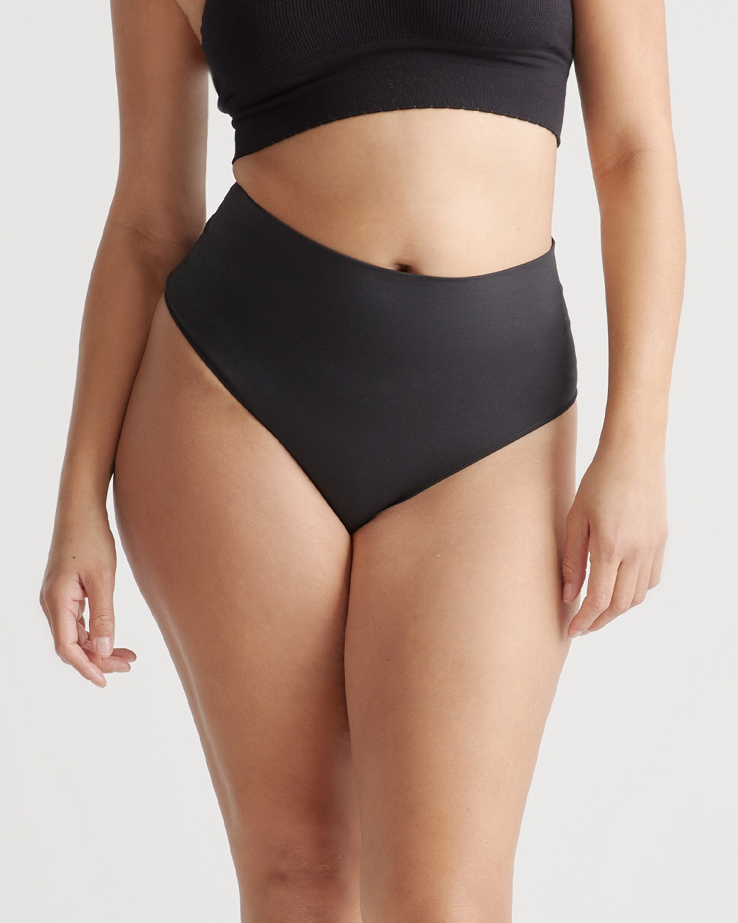 Quince | Women's Shaping High-Waisted Thong in Black, Size Small, Nylon/Spandex | Quince