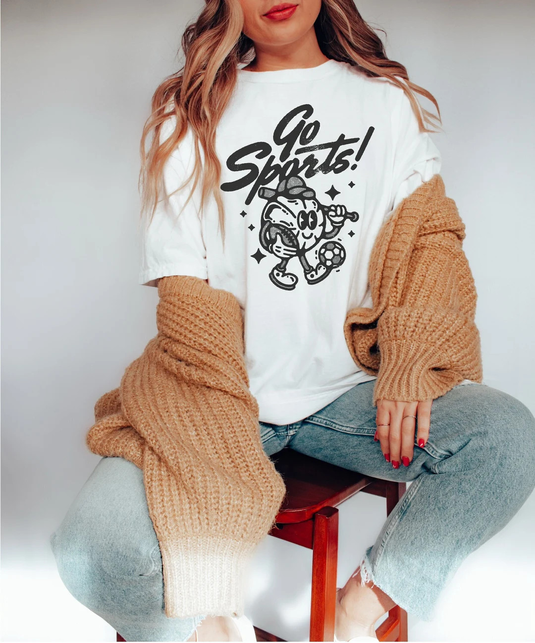 Retro Go Sports Graphic Tee, Comfort Color Retro Sports Shirt, Sports Mom Shirt, Retro Character ... | Etsy (US)