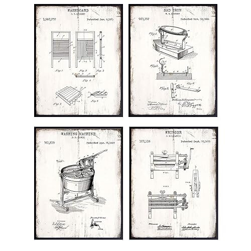 Original Laundry Room Patent Wall Art Print Set- 4-8x10 Sign Photos - Shabby Chic, Rustic, Vintag... | Amazon (US)