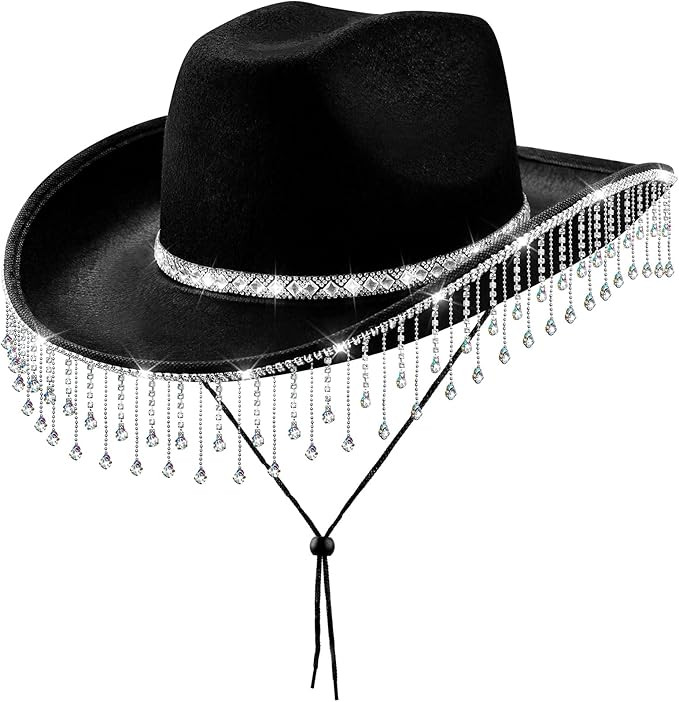 quescu Bridal Cowgirl Hat for Bachelorette Party,Rhinestone White Cowboy Hat for Women Bride To B... | Amazon (US)
