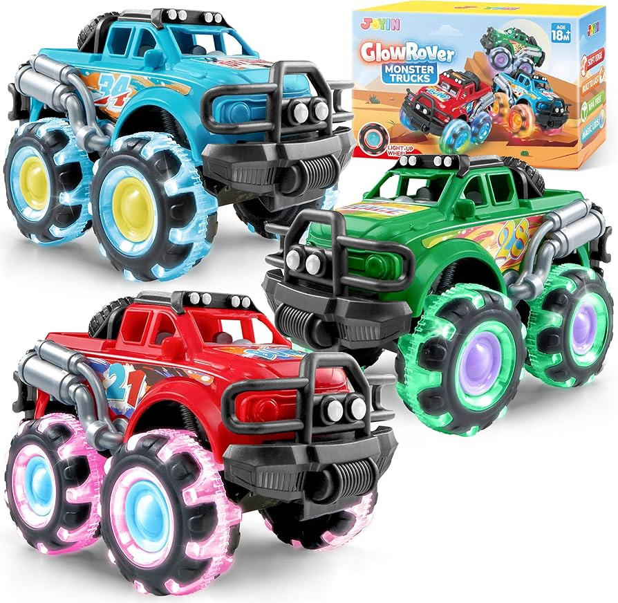 3Pack Monster Truck Toy - Toy Truck with Flashing LED Wheels - Light-Up Cars for Toddlers - Chris... | Amazon (US)