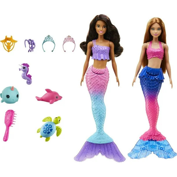 Barbie Mermaid Dolls, Set of 2 with Colorful Tails and Styling Accessories, Plus 4 Ocean Pets | Walmart (US)