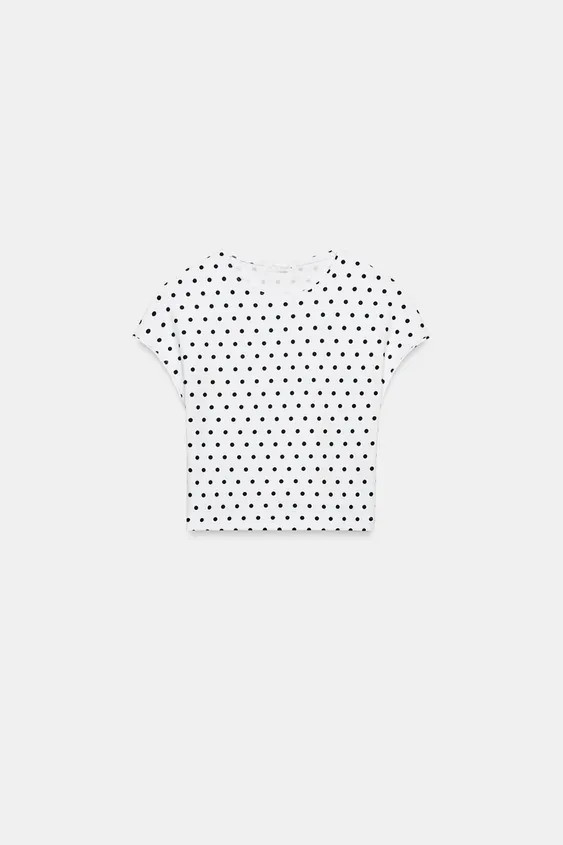 CROPPED SHORT SLEEVE DOTS T-SHIRT | Zara UK