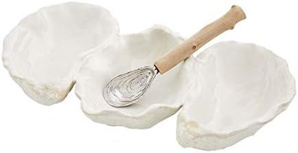 Mud Pie, White, Oyster Shaped Triple Dip and Serving Set, 10.25" x 5.5" | Amazon (US)