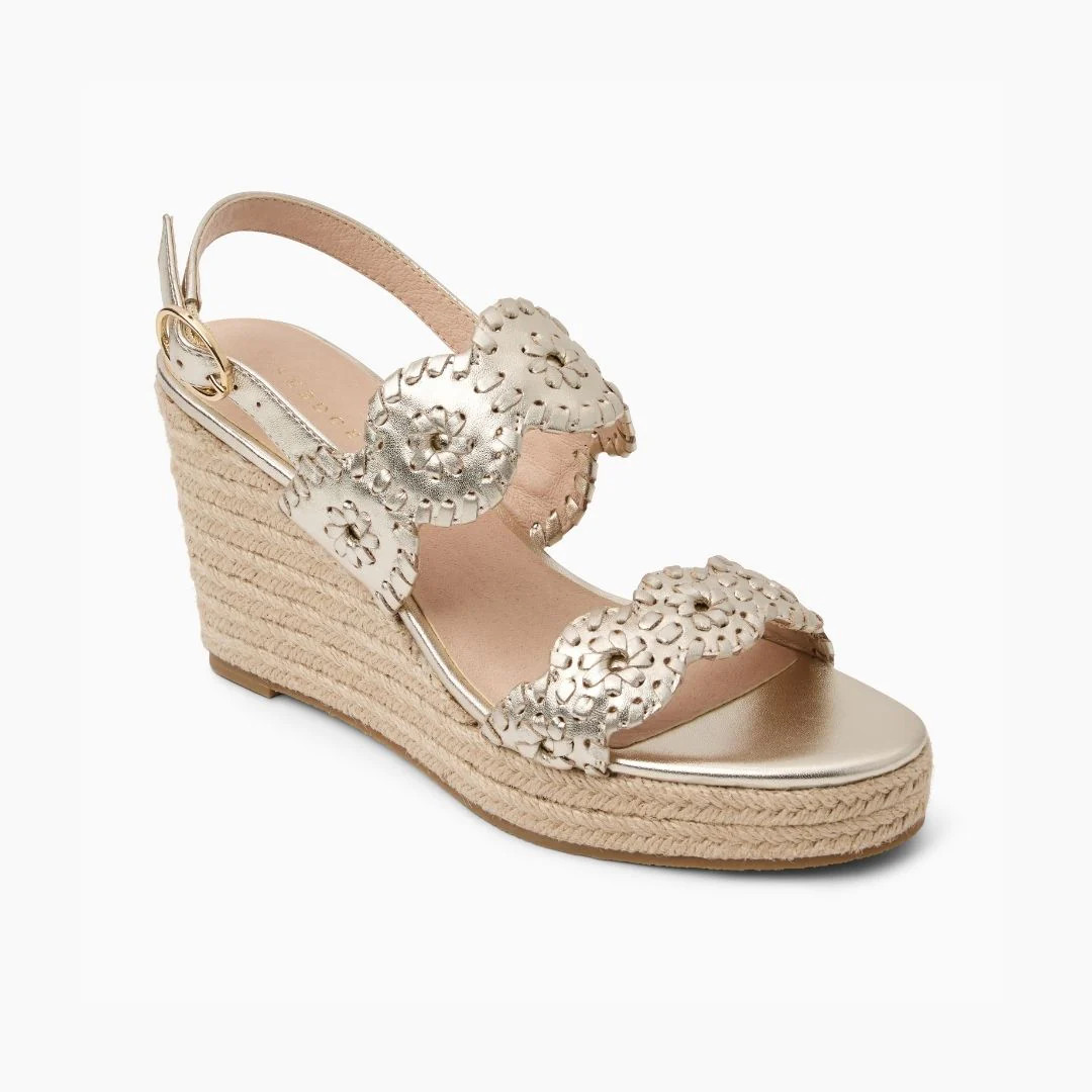 Jack Rogers Laurin Wedge Heels — Platinum Metallic Nappa | Jack Rogers