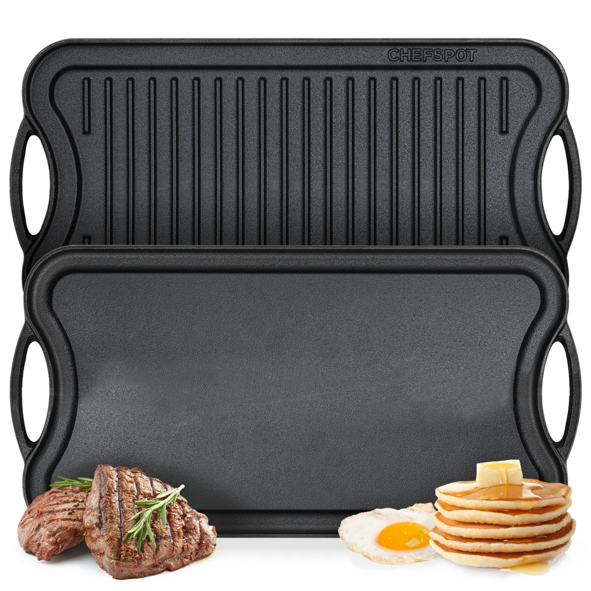 Chefspot Preseasoned Cast Iron Reversible Griddle Plate Pan - 20" - Black | Macy's