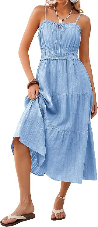 Kate Kasin Women Summer Casual Midi Dresses 2026, Spaghetti Strap Sleeveless Elastic Waist Sundre... | Amazon (US)