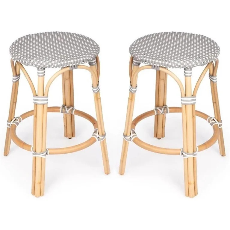 Home Square 2 Piece Rattan Counter Stool Set in Gray and White | Walmart (US)