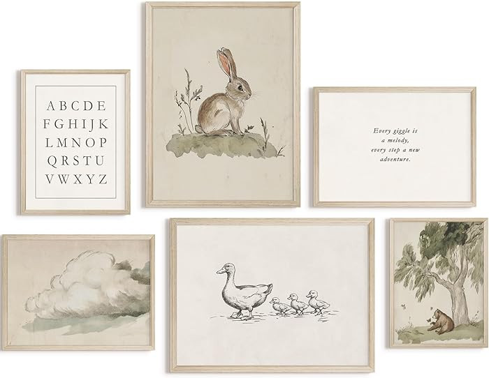 Vintage Nursery Wall Art Kids Canvas Prints Baby Boys Wall Decor Animal Pictures Bunny Poster Neu... | Amazon (US)