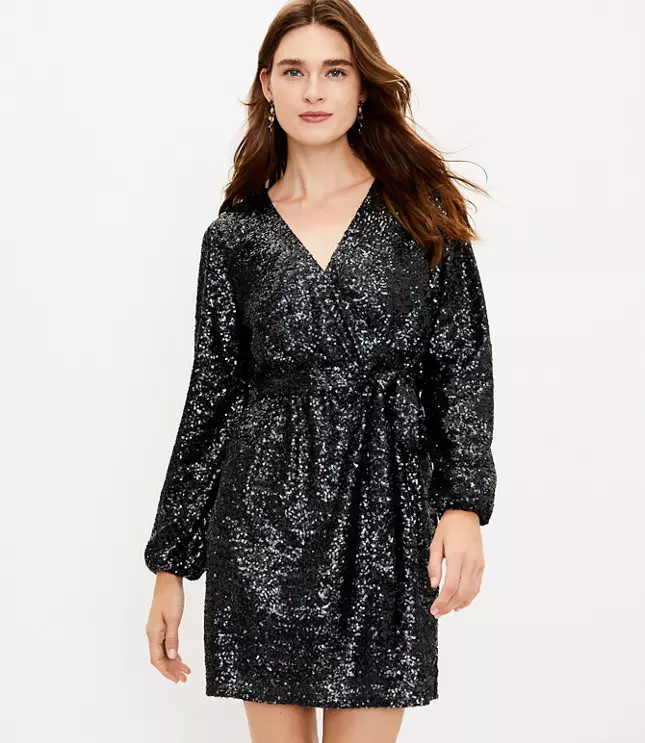 Petite Sequin Wrap Dress | LOFT