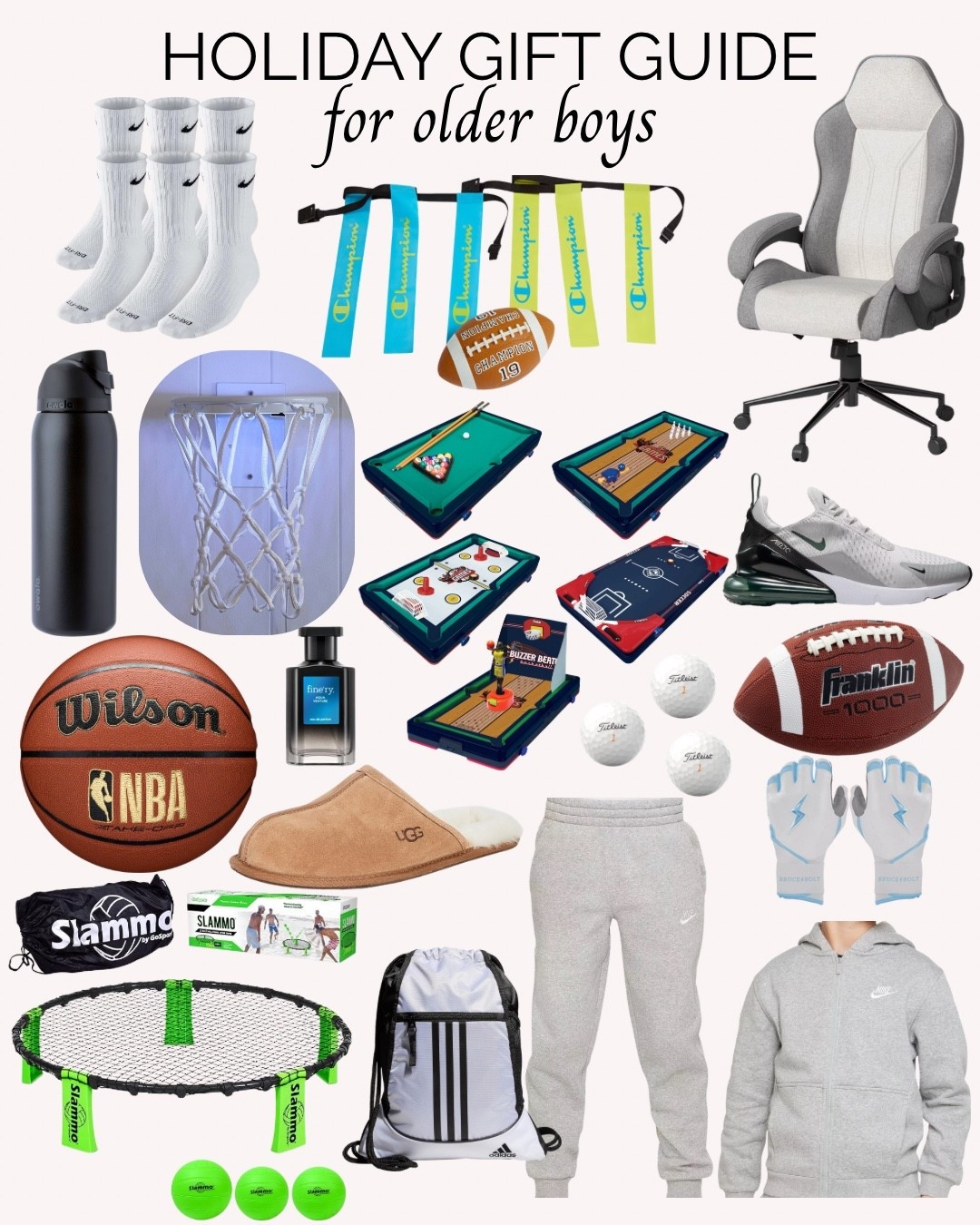 🎁✨ HOLIDAY GIFT GUIDE FOR OLDER BOYS ✨🎁
Shopping for a teen boy can be tricky — but I’ve got you covered! 🙌 This guide is filled with cool, practical, and sporty gifts that older boys will actually love (and use!) 💙

From Nike gear and gaming chairs to cologne, slippers, sports equipment, and fun games — these teen boy gift ideas hit the perfect balance of fun + functional.

💡 Perfect for:
🎁 Teen & pre-teen boys
🎁 Sports lovers & gamers
🎁 Gift exchanges & stocking stuffers

Shop all of these holiday favorites right from my LTK — easy, stylish, and guy-approved 🎄

#HolidayGiftGuide #GiftGuideForTeenBoys #GiftGuideForBoys #TeenGiftIdeas #OlderBoysGiftGuide #ChristmasGiftGuide #LTKHoliday #LTKGiftGuide #LTKFinds #GiftsForHim #HolidayGiftsForTeens #CoolGiftsForBoys #GiftGuide2025

#LTKGiftGuide #LTKMens #LTKHoliday