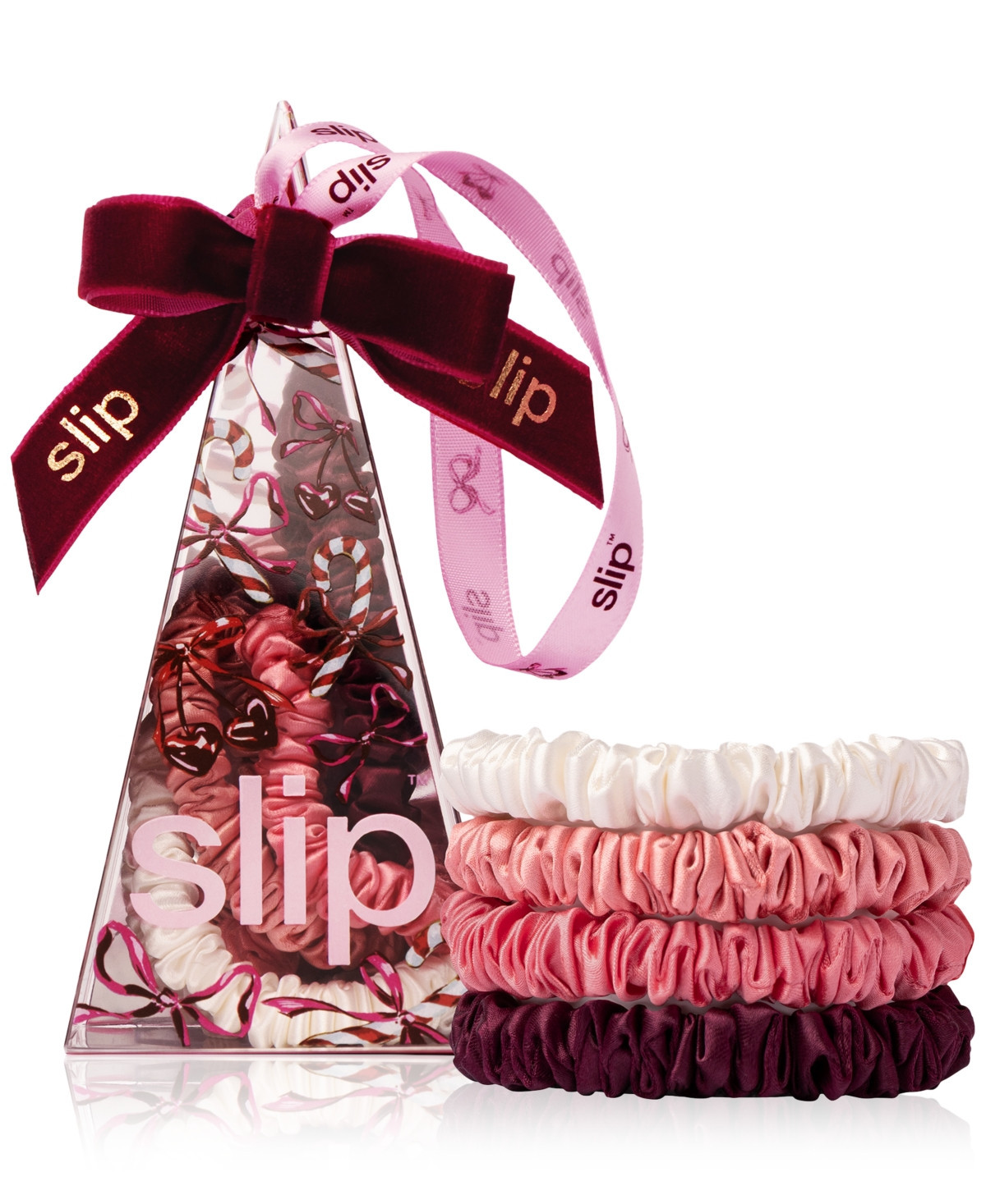 Slip 4-Pc. Pure Silk Candy Cane Skinny Scrunchies Set - Candy Cane | Macy's