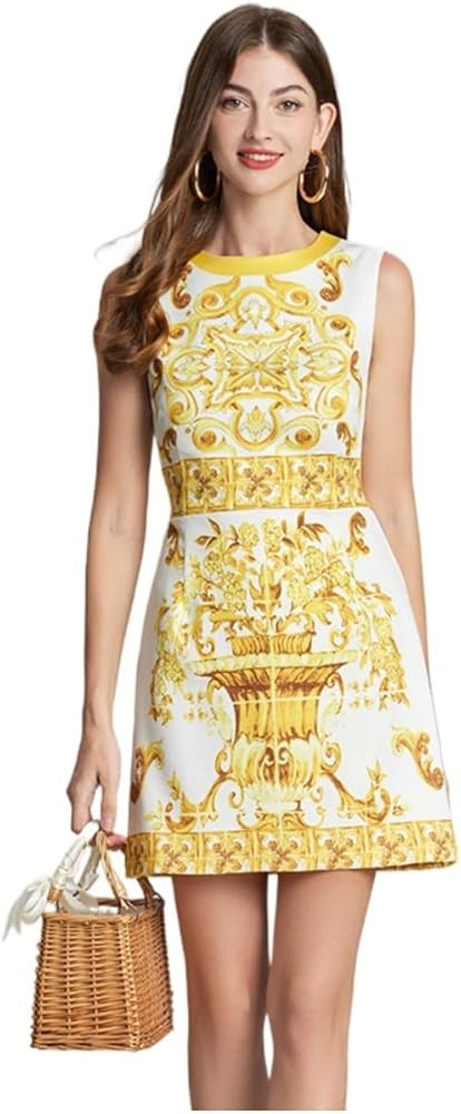 2025 Summer New Women's Advanced Sense Palace Vintage Printed Round Neck Sleeveless Vest Waist Sh... | Amazon (US)