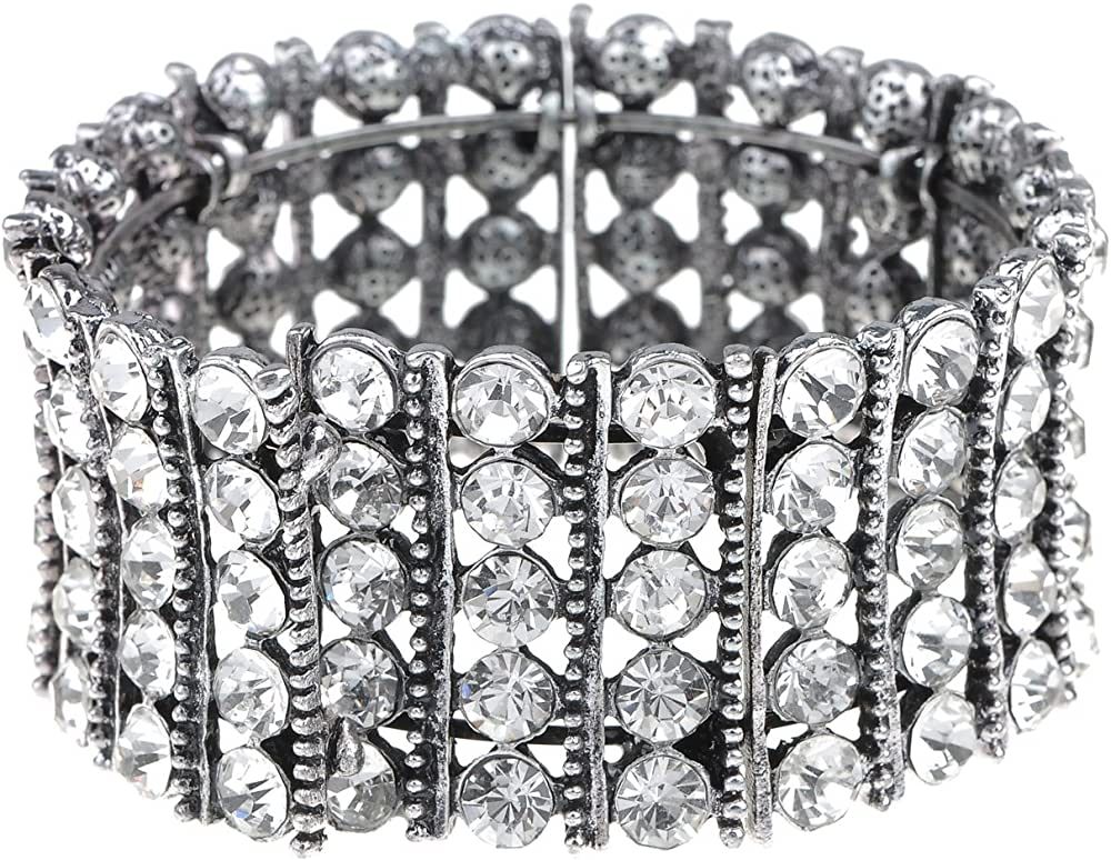 Alilang Antique Clear Crystal Rhinestones Sparkly Bridal Tennis Cuff Bangle Bracelet | Amazon (US)