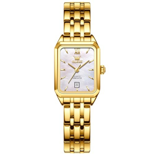 OLEVS Square Watches for Womens Classic Small Dial Women White Wrist Watches Stainless Steel Bracelet Analog Watch with Date Elegant Quartz Ladies Watch Women Waterproof Three Hand Reloj para Mujer | Amazon (US)