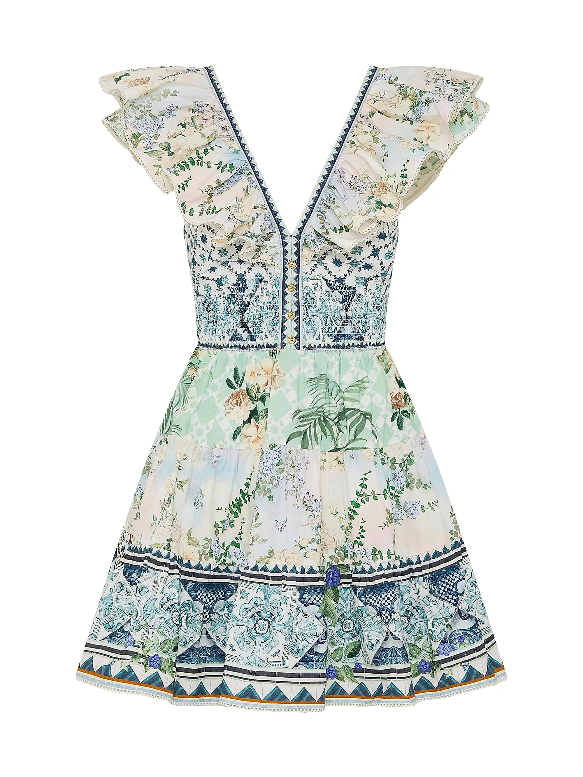 Floral Patchwork Ruffle Minidress | Saks Fifth Avenue