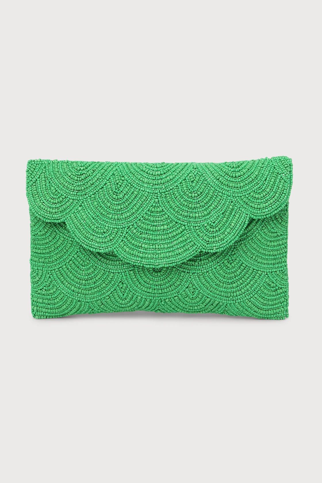 Deco Designs Green Beaded Scalloped Clutch | Lulus