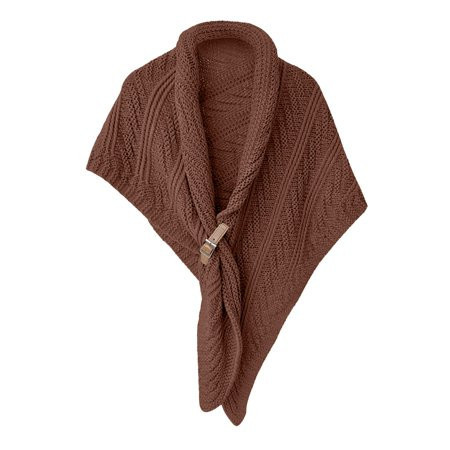 Charmgo Winter Scarf for Women Knitted Shawl With Leather Buckle Women s Wrap Autumn Winter Scarf Warm Cozy Fashion Pashmina Crochet Ponchos Shawl Wraps for Women Scarf Coffee One Size | Walmart (US)
