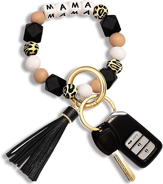 Silicone Key Ring Bracelet Beaded Wrislet Keychain Portable House Car Keys Ring Holder | Amazon (US)
