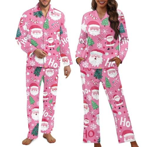 Dngkaoje Pink Cute Santa Claus Matching Pajamas for Couples - Pink Christmas Pajamas - Button Down Sets | Amazon (US)