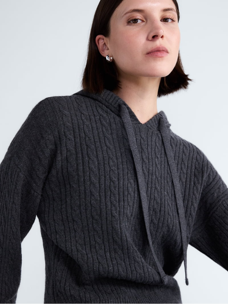 Free Assembly Women's and Women's Plus Cozy Yarn Cable Knit Hoodie Sweater, Midweight, Sizes XS-4... | Walmart (US)