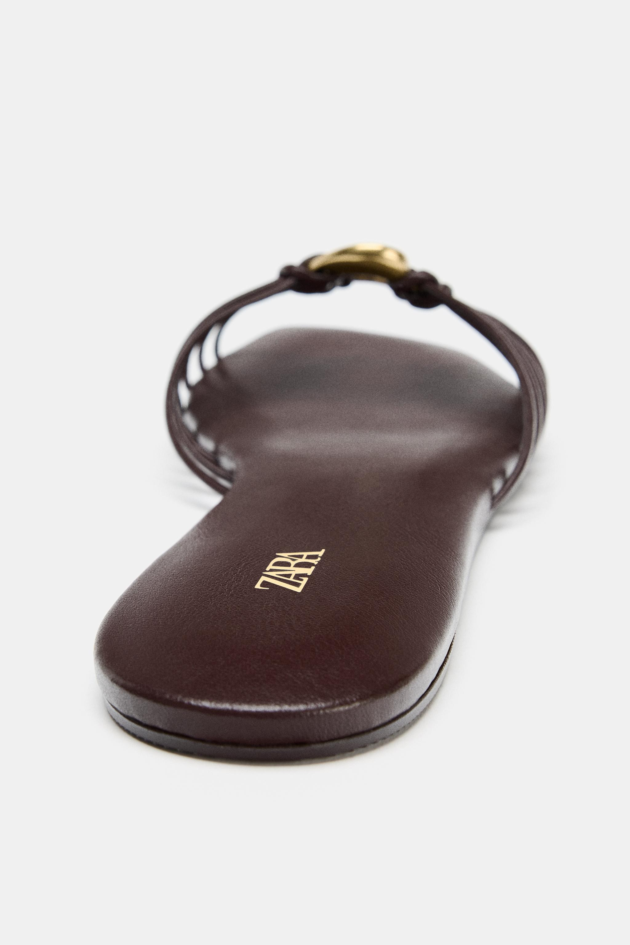 FLAT SANDALS WITH METALLIC TRIM | Zara US