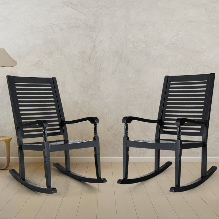 MF Studio 2PCS Classic Outdoor Acacia Wood Rocking Chair Black, Adirondack Rocker Wooden Nantucke... | Walmart (US)