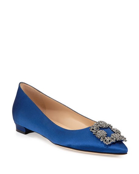 Hangisi Crystal-Buckle Satin Flat | Neiman Marcus